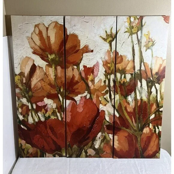 Wall Art Red Poppy Traditional Print on Canvas- 3 Panels 30” x 30” - Picture 1 of 6